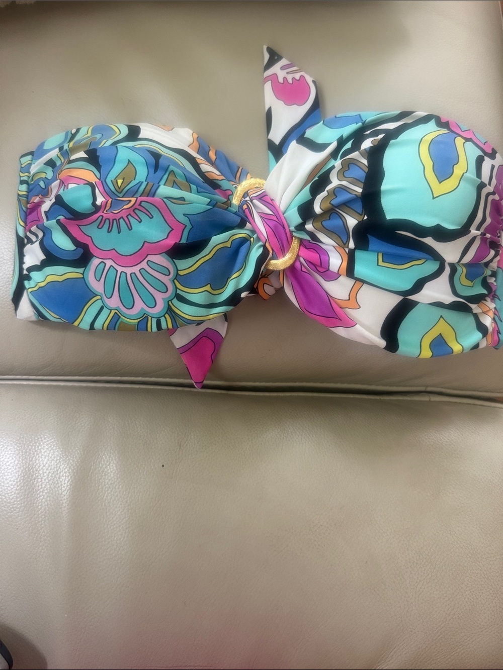 Trina Turk mandalay Bandeau Swim Top with Gold Ring Accent - Size 8